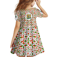 Syria Geometric Pattern Family Matching Off The Shoulder Long Sleeve Dress and Hawaiian Shirt with Traditional Arab Tile Motif and Flag Emblem