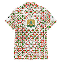 Syria Geometric Pattern Family Matching Off The Shoulder Long Sleeve Dress and Hawaiian Shirt with Traditional Arab Tile Motif and Flag Emblem