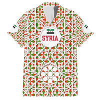 Syria Geometric Pattern Family Matching Off Shoulder Maxi Dress and Hawaiian Shirt with Traditional Arab Tile Motif and Flag Emblem