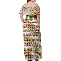 Syria Geometric Pattern Family Matching Off Shoulder Maxi Dress and Hawaiian Shirt with Traditional Arab Tile Motif and Flag Emblem