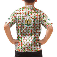 Syria Geometric Pattern Family Matching Puletasi and Hawaiian Shirt with Traditional Arab Tile Motif and Flag Emblem