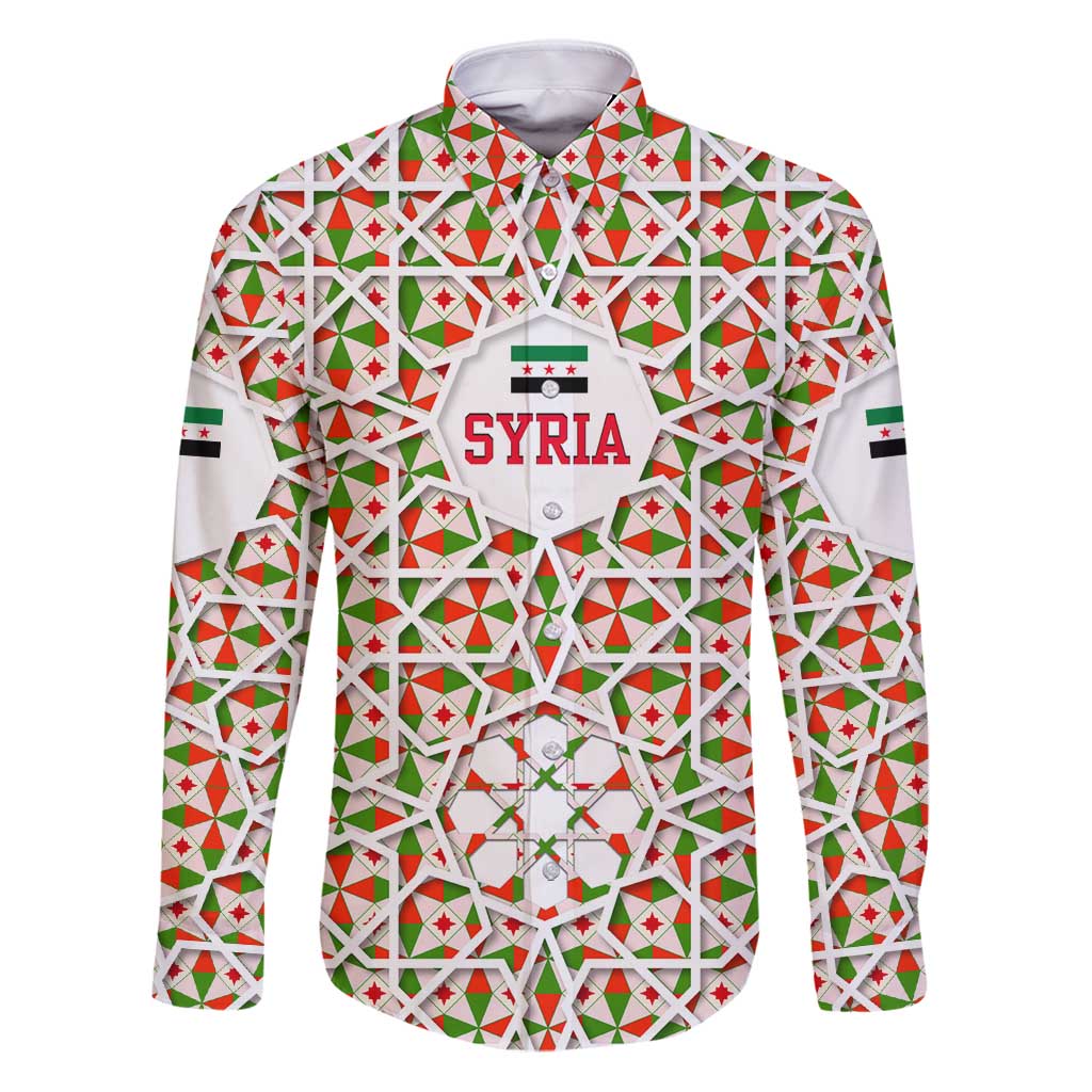 Syria Geometric Pattern Family Matching Puletasi and Hawaiian Shirt with Traditional Arab Tile Motif and Flag Emblem