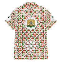 Syria Geometric Pattern Family Matching Short Sleeve Bodycon Dress and Hawaiian Shirt with Traditional Arab Tile Motif and Flag Emblem