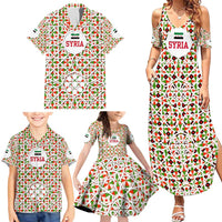 Syria Geometric Pattern Family Matching Summer Maxi Dress and Hawaiian Shirt with Traditional Arab Tile Motif and Flag Emblem