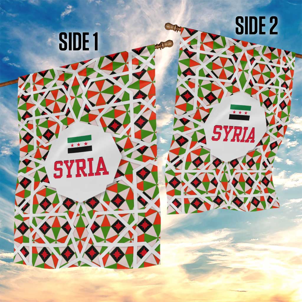 Syria Geometric Pattern Garden Flag with Traditional Arab Tile Motif and Flag Emblem