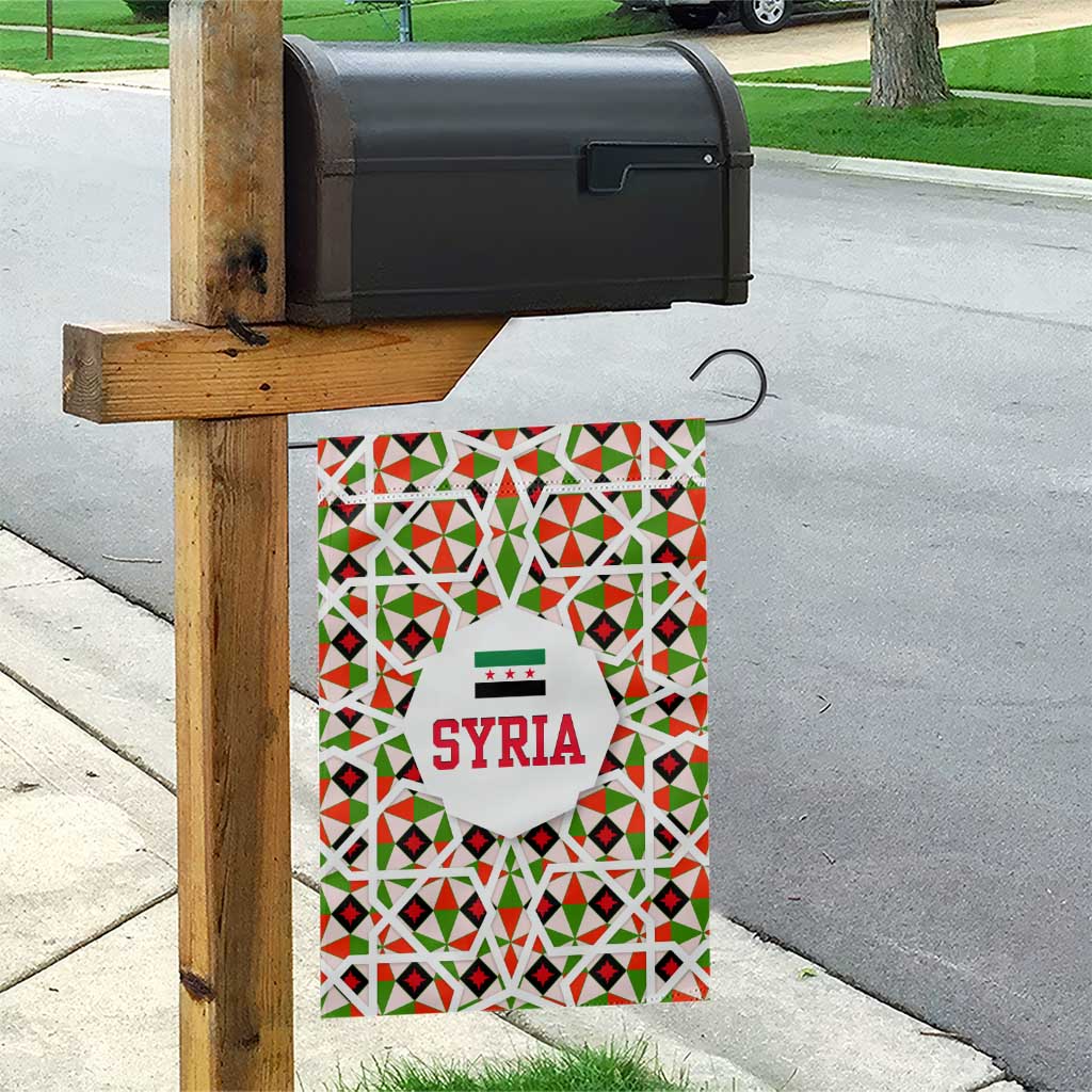 Syria Geometric Pattern Garden Flag with Traditional Arab Tile Motif and Flag Emblem