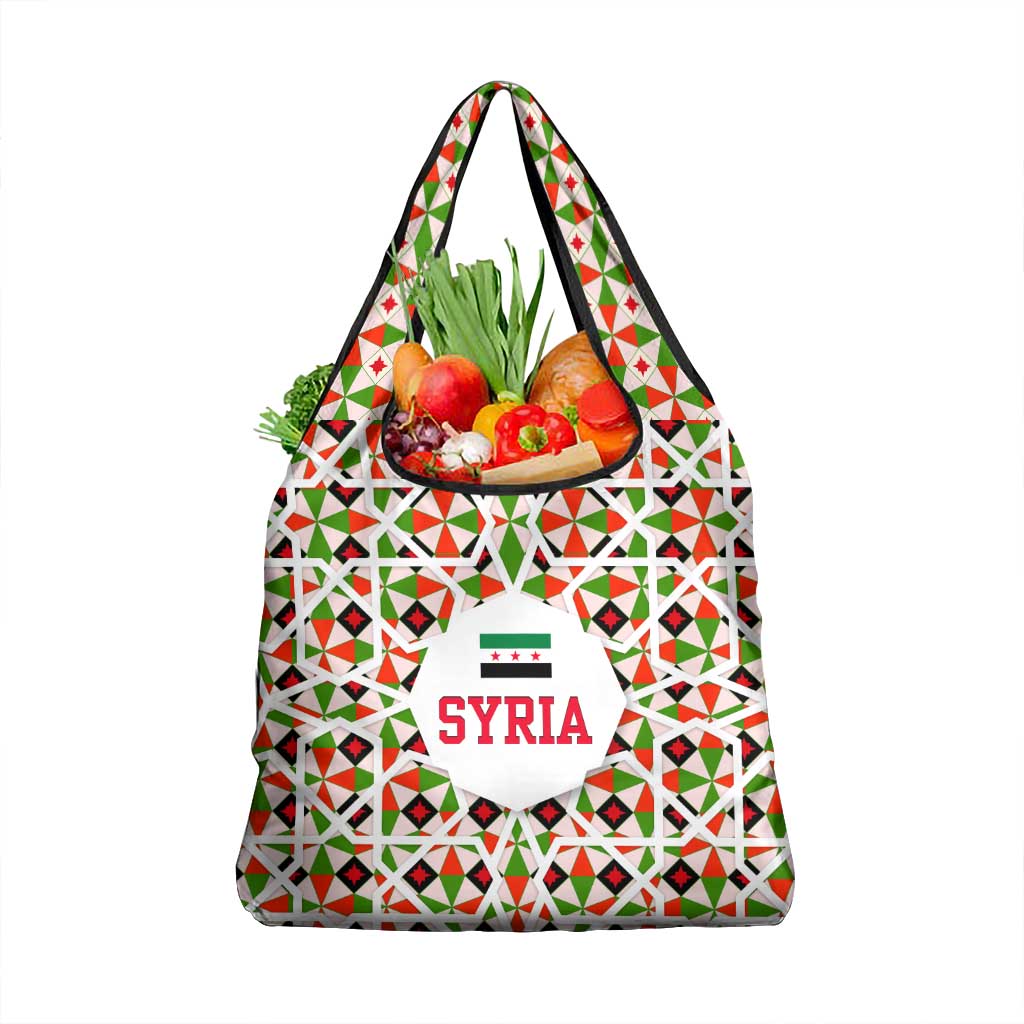 Syria Geometric Pattern Grocery Bag with Traditional Arab Tile Motif and Flag Emblem