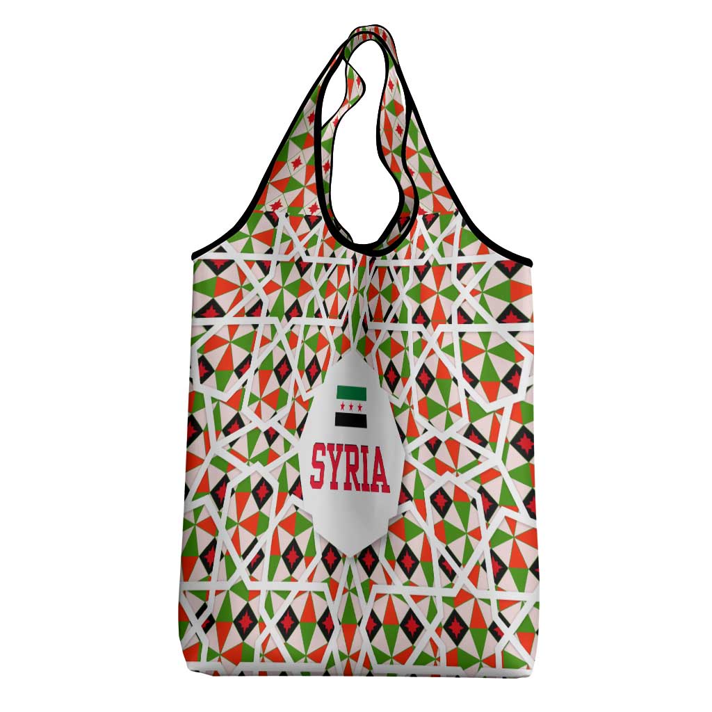 Syria Geometric Pattern Grocery Bag with Traditional Arab Tile Motif and Flag Emblem