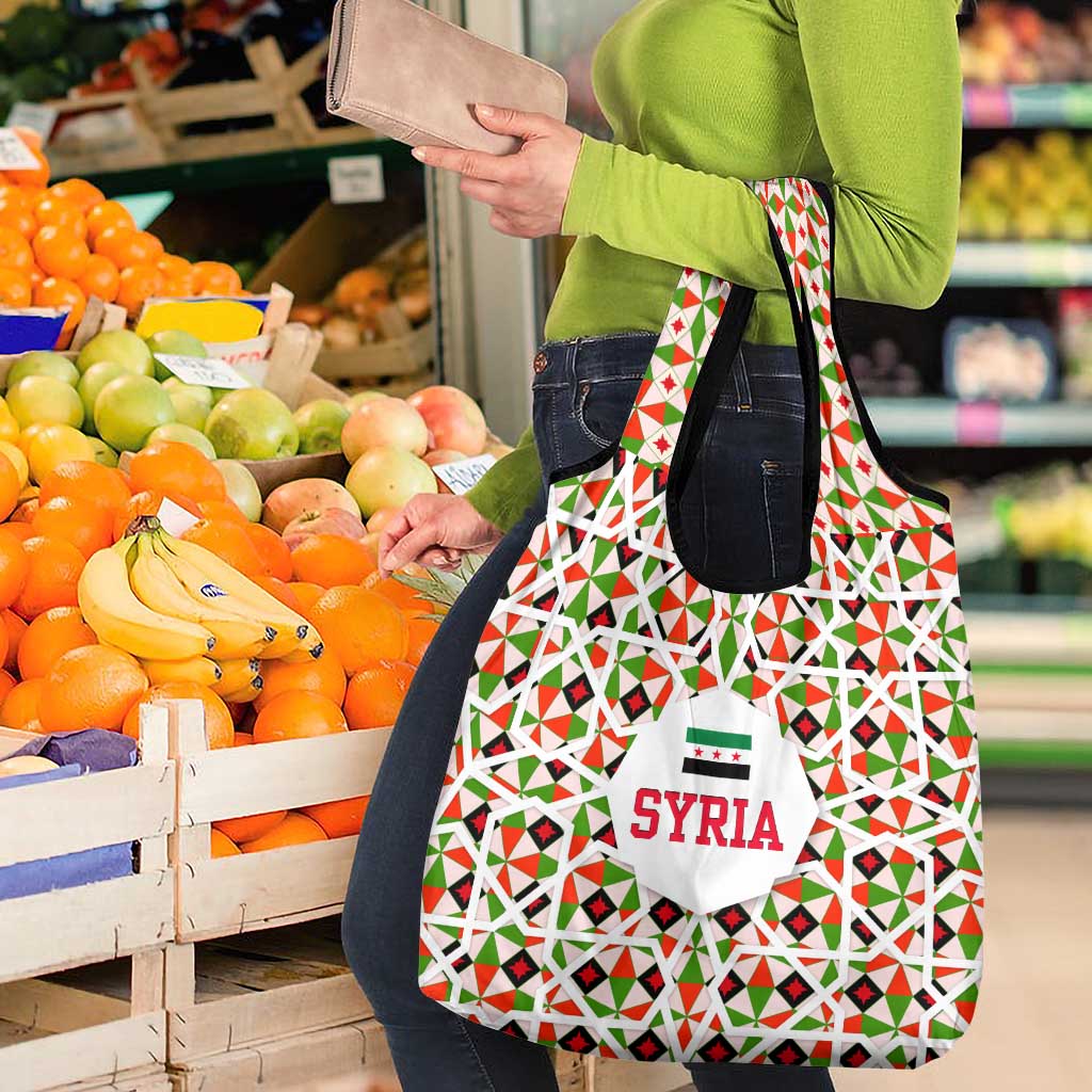 Syria Geometric Pattern Grocery Bag with Traditional Arab Tile Motif and Flag Emblem