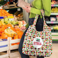 Syria Geometric Pattern Grocery Bag with Traditional Arab Tile Motif and Flag Emblem