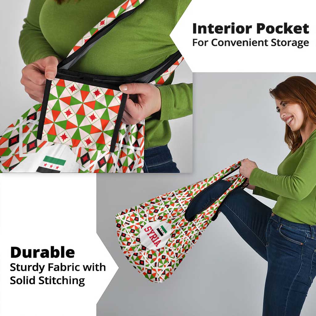 Syria Geometric Pattern Grocery Bag with Traditional Arab Tile Motif and Flag Emblem