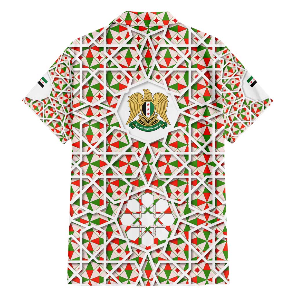 Syria Geometric Pattern Hawaiian Shirt with Traditional Arab Tile Motif and Flag Emblem