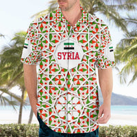 Syria Geometric Pattern Hawaiian Shirt with Traditional Arab Tile Motif and Flag Emblem