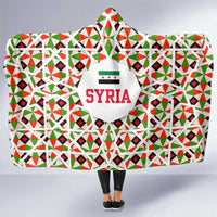 Syria Geometric Pattern Hooded Blanket with Traditional Arab Tile Motif and Flag Emblem