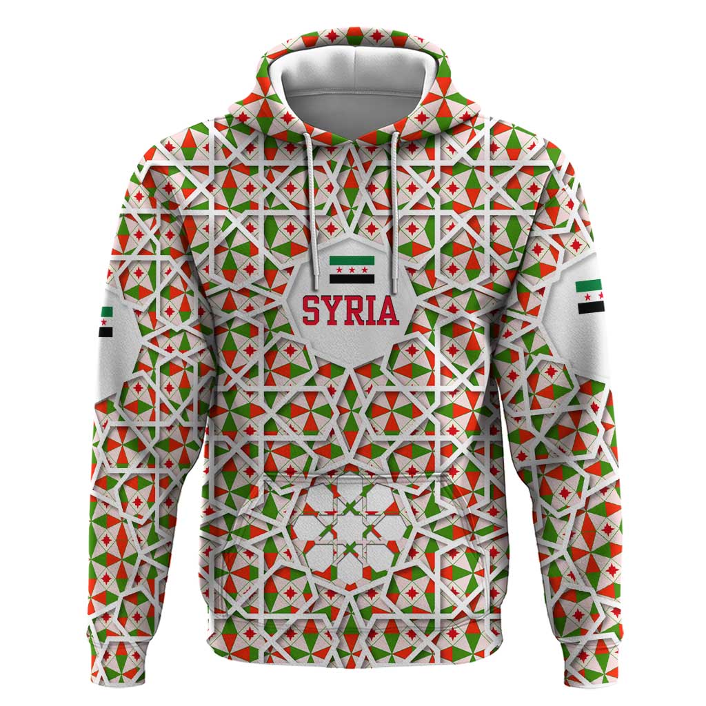 Syria Geometric Pattern Hoodie with Traditional Arab Tile Motif and Flag Emblem