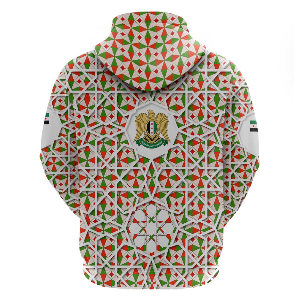 Syria Geometric Pattern Hoodie with Traditional Arab Tile Motif and Flag Emblem