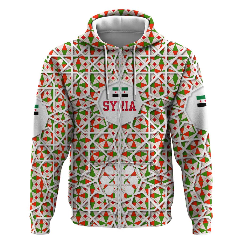 Syria Geometric Pattern Hoodie with Traditional Arab Tile Motif and Flag Emblem