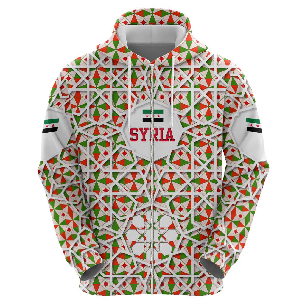 Syria Geometric Pattern Hoodie with Traditional Arab Tile Motif and Flag Emblem