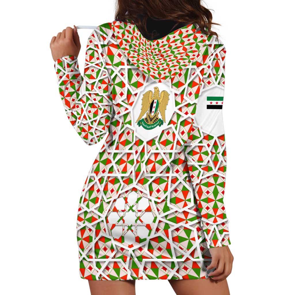 Syria Geometric Pattern Hoodie Dress with Traditional Arab Tile Motif and Flag Emblem