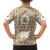 Syria Geometric Pattern Kid Hawaiian Shirt with Traditional Arab Tile Motif and Flag Emblem