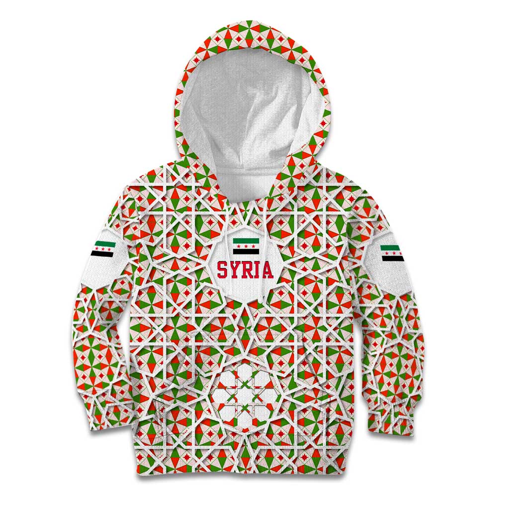 Syria Geometric Pattern Kid Hoodie with Traditional Arab Tile Motif and Flag Emblem