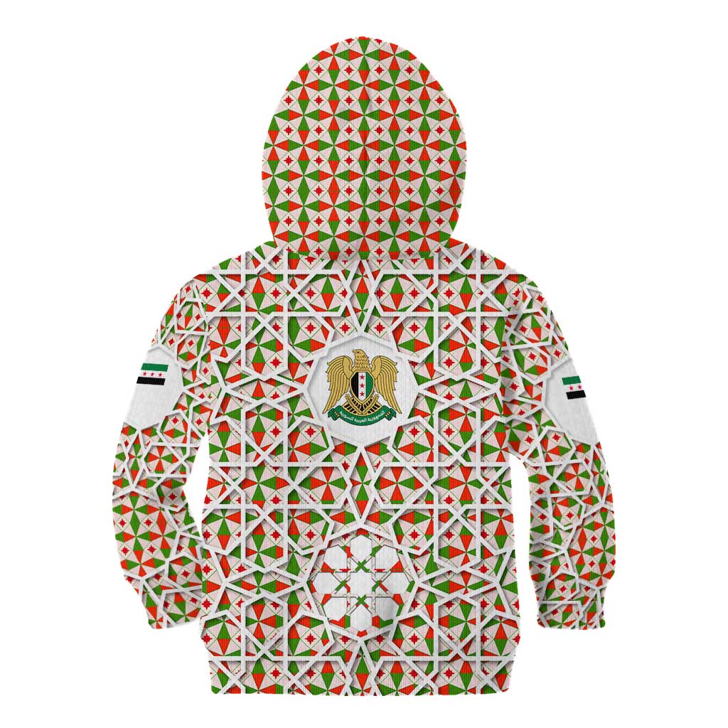 Syria Geometric Pattern Kid Hoodie with Traditional Arab Tile Motif and Flag Emblem