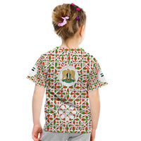 Syria Geometric Pattern Kid T Shirt with Traditional Arab Tile Motif and Flag Emblem