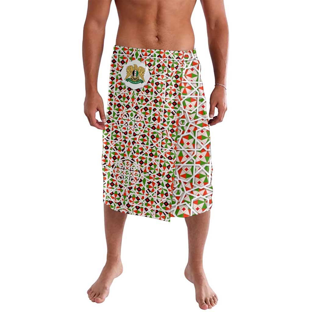 Syria Geometric Pattern Lavalava with Traditional Arab Tile Motif and Flag Emblem