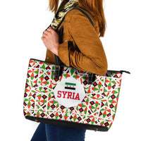 Syria Geometric Pattern Leather Tote Bag with Traditional Arab Tile Motif and Flag Emblem