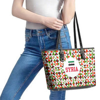 Syria Geometric Pattern Leather Tote Bag with Traditional Arab Tile Motif and Flag Emblem