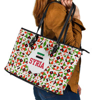 Syria Geometric Pattern Leather Tote Bag with Traditional Arab Tile Motif and Flag Emblem