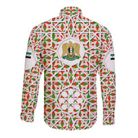 Syria Geometric Pattern Long Sleeve Button Shirt with Traditional Arab Tile Motif and Flag Emblem