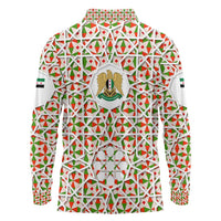 Syria Geometric Pattern Long Sleeve Polo Shirt with Traditional Arab Tile Motif and Flag Emblem