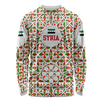 Syria Geometric Pattern Long Sleeve Shirt with Traditional Arab Tile Motif and Flag Emblem
