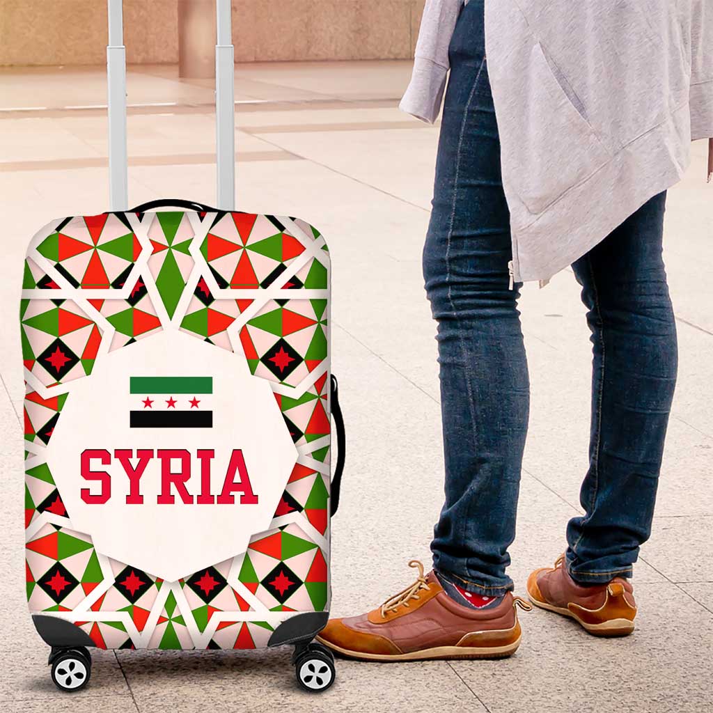 Syria Geometric Pattern Luggage Cover with Traditional Arab Tile Motif and Flag Emblem