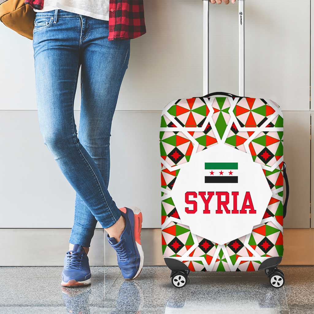 Syria Geometric Pattern Luggage Cover with Traditional Arab Tile Motif and Flag Emblem