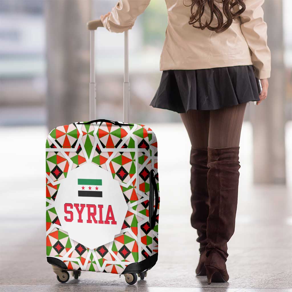 Syria Geometric Pattern Luggage Cover with Traditional Arab Tile Motif and Flag Emblem
