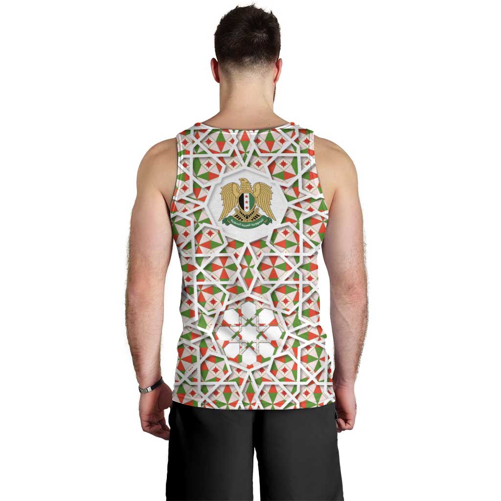 Syria Geometric Pattern Men Tank Top with Traditional Arab Tile Motif and Flag Emblem