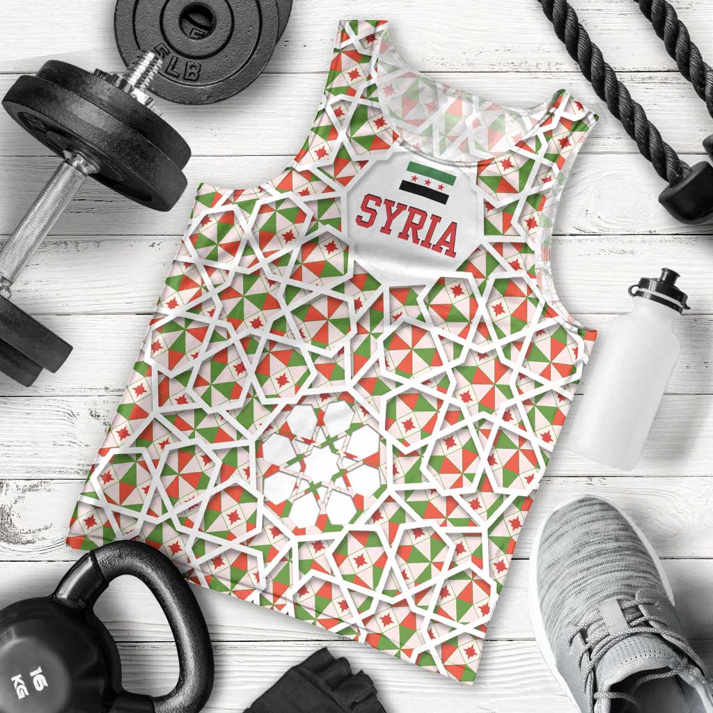 Syria Geometric Pattern Men Tank Top with Traditional Arab Tile Motif and Flag Emblem