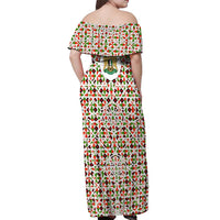 Syria Geometric Pattern Off Shoulder Maxi Dress with Traditional Arab Tile Motif and Flag Emblem