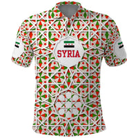 Syria Geometric Pattern Polo Shirt with Traditional Arab Tile Motif and Flag Emblem