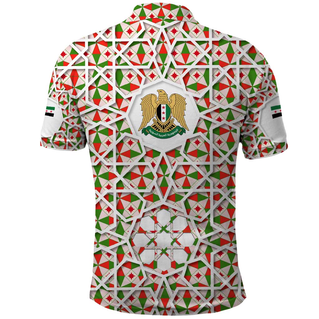 Syria Geometric Pattern Polo Shirt with Traditional Arab Tile Motif and Flag Emblem