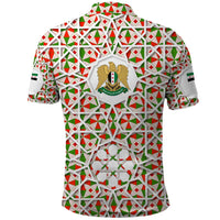 Syria Geometric Pattern Polo Shirt with Traditional Arab Tile Motif and Flag Emblem