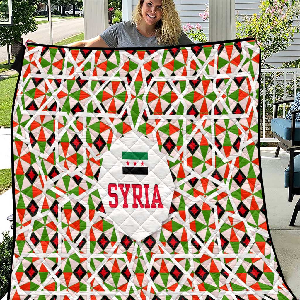 Syria Geometric Pattern Quilt with Traditional Arab Tile Motif and Flag Emblem