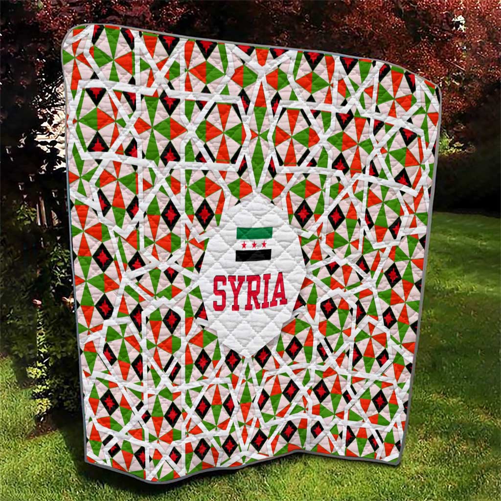 Syria Geometric Pattern Quilt with Traditional Arab Tile Motif and Flag Emblem