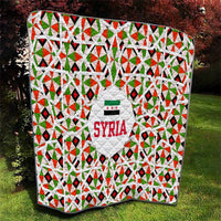 Syria Geometric Pattern Quilt with Traditional Arab Tile Motif and Flag Emblem