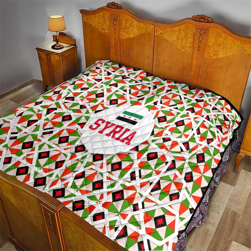 Syria Geometric Pattern Quilt with Traditional Arab Tile Motif and Flag Emblem