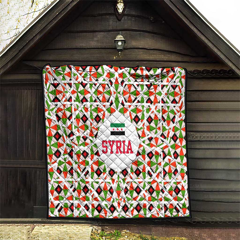 Syria Geometric Pattern Quilt with Traditional Arab Tile Motif and Flag Emblem