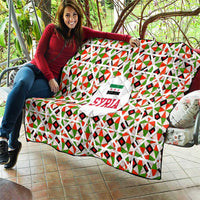 Syria Geometric Pattern Quilt with Traditional Arab Tile Motif and Flag Emblem