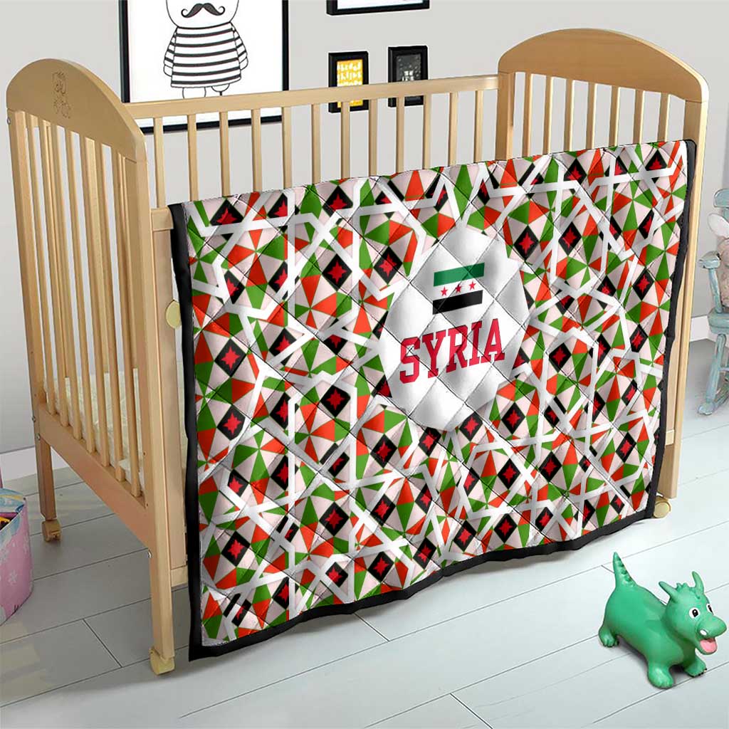 Syria Geometric Pattern Quilt with Traditional Arab Tile Motif and Flag Emblem